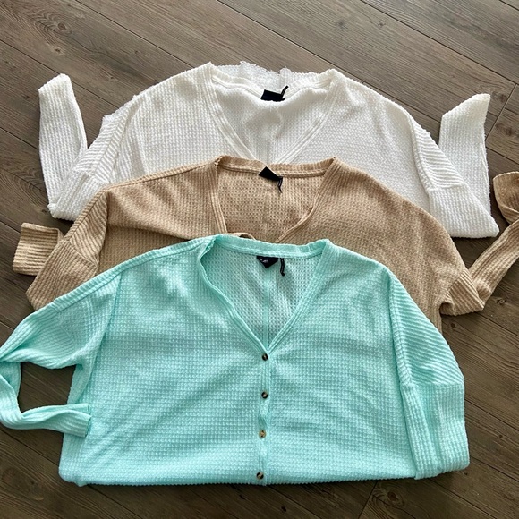 Urban Outfitters Tops - Set of 3 Urban Outfitters Waffle Knit Out From Under Button Top